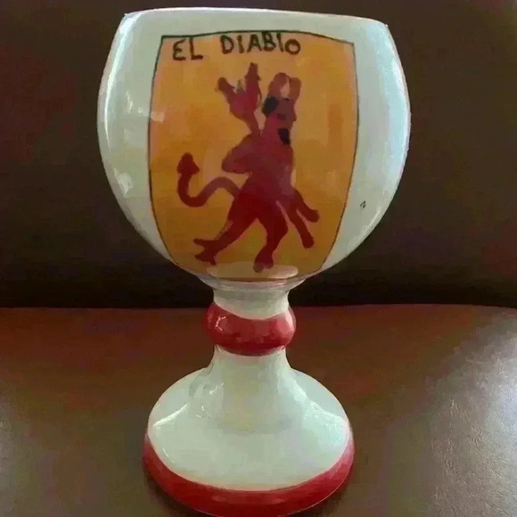 Lotería Ceramic Chalice Goblet wine Glass - Picture 3 of 7